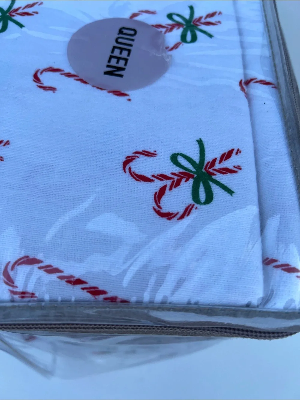Martha Stewart Candy Cane Print Flannel Sheet Set - White, Red, Green